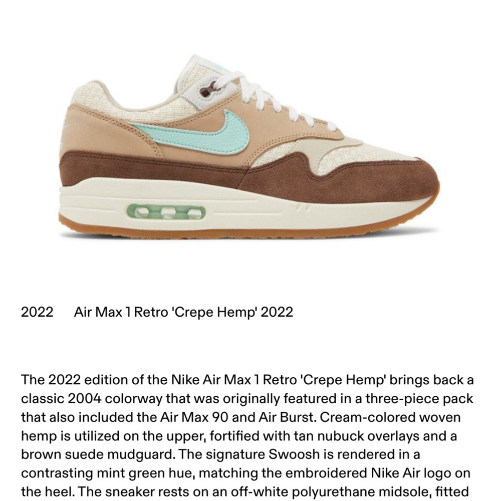 Nike Air Max 1 Retro 'Crepe Hemp' Sneakers